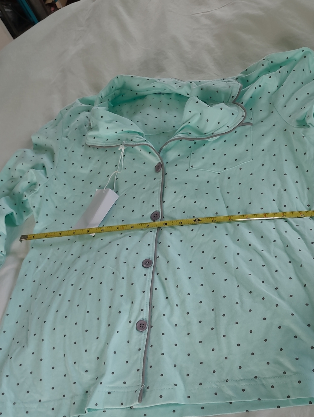 NWT Pajamagram Pajama Set Pale Blue With Grat Dot, Med, Small Flaws - Picture 7 of 13